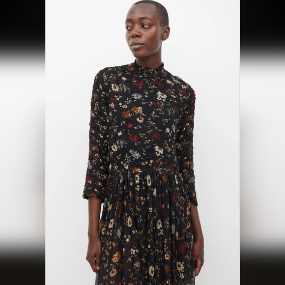Dôen Black & Multicolour Silk Floral Sheer Dress - Picture 2 of 9